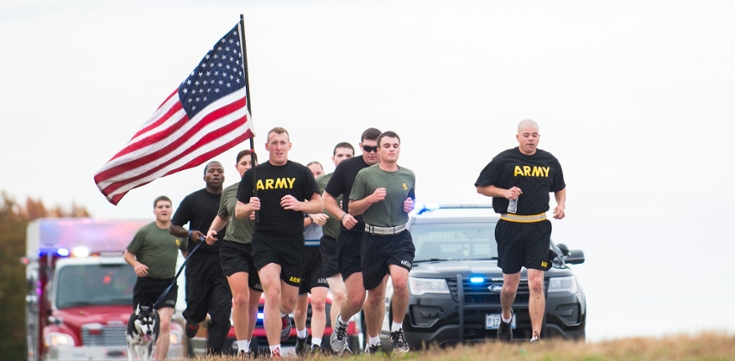 Group of Military Personnel running